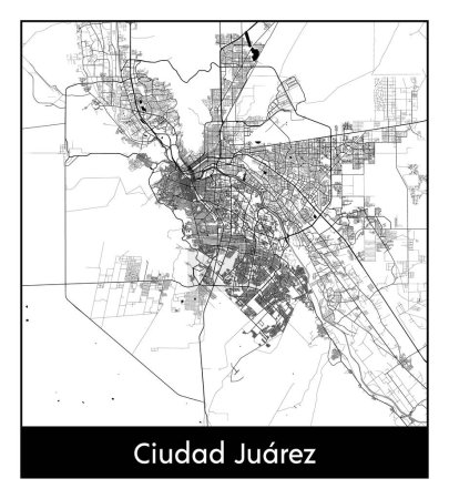 Téléchargez les illustrations : Ciudad Juarez Mexique Amérique du Nord Carte de la ville illustration vectorielle noir blanc - en licence libre de droit