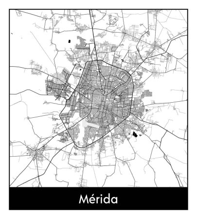 Téléchargez les illustrations : Merida Mexique Amérique du Nord Carte de la ville illustration vectorielle noir blanc - en licence libre de droit