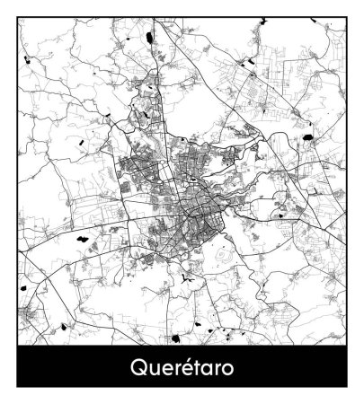 Téléchargez les illustrations : Queretaro Mexique Amérique du Nord Carte de la ville illustration vectorielle noir blanc - en licence libre de droit