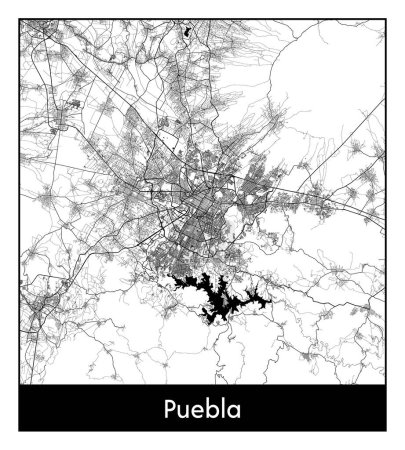 Téléchargez les illustrations : Puebla Mexique Amérique du Nord Carte de la ville illustration vectorielle noir blanc - en licence libre de droit