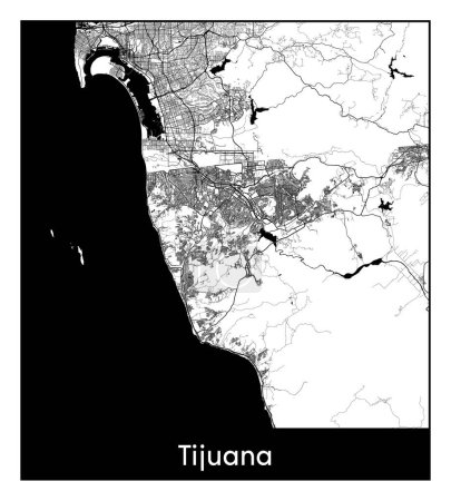 Illustration for Tijuana Mexico North America City map black white vector illustration - Royalty Free Image