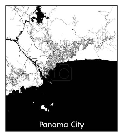 Illustration for Panama City Panama North America City map black white vector illustration - Royalty Free Image