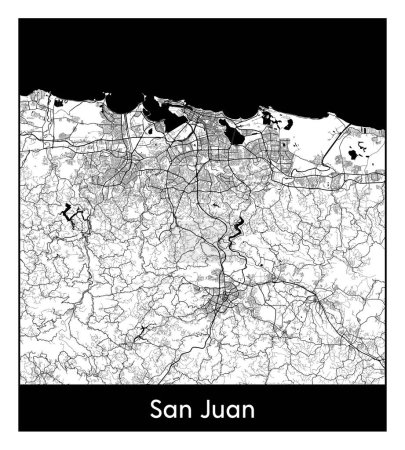Illustration for San Juan Puerto Rico North America City map black white vector illustration - Royalty Free Image