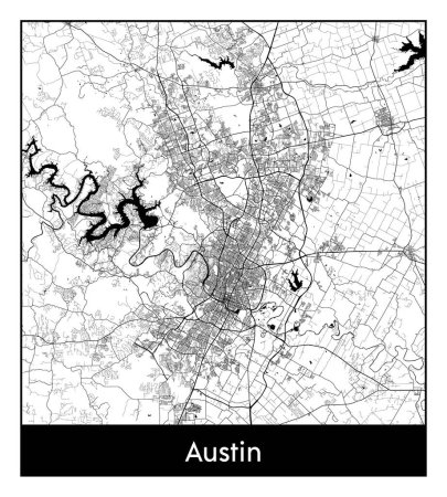 Téléchargez les illustrations : Austin États-Unis Amérique du Nord Carte de la ville illustration vectorielle noir blanc - en licence libre de droit