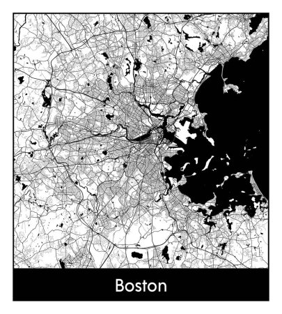 Illustration for Boston United States North America City map black white vector illustration - Royalty Free Image