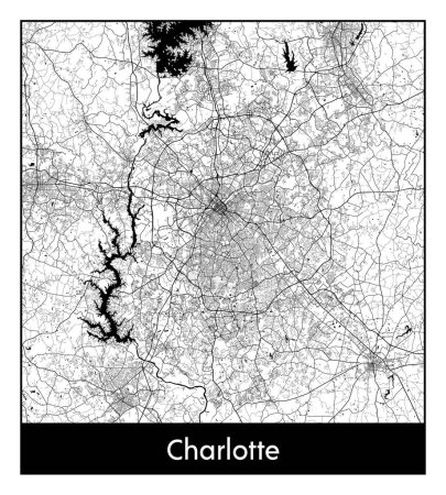 Illustration for Charlotte United States North America City map black white vector illustration - Royalty Free Image