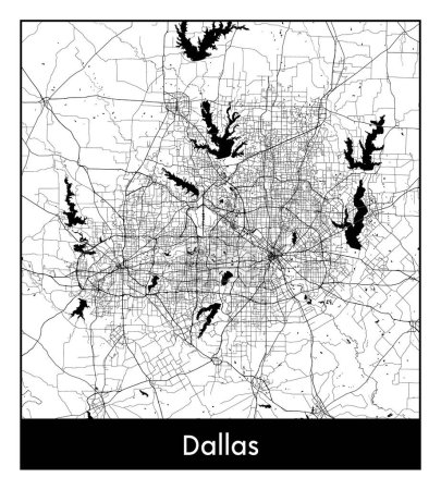 Illustration for Dallas United States North America City map black white vector illustration - Royalty Free Image