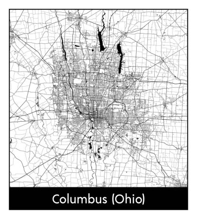 Illustration for Columbus Ohio United States North America City map black white vector illustration - Royalty Free Image