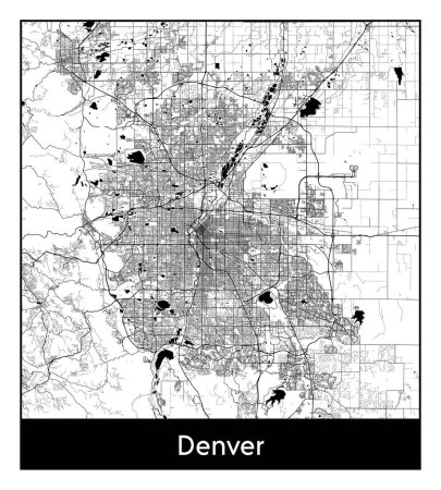 Illustration for Denver United States North America City map black white vector illustration - Royalty Free Image