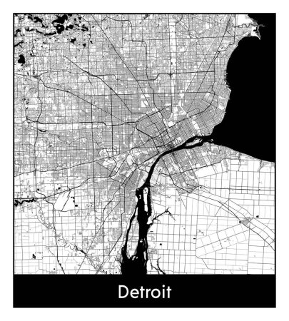 Illustration for Detroit United States North America City map black white vector illustration - Royalty Free Image