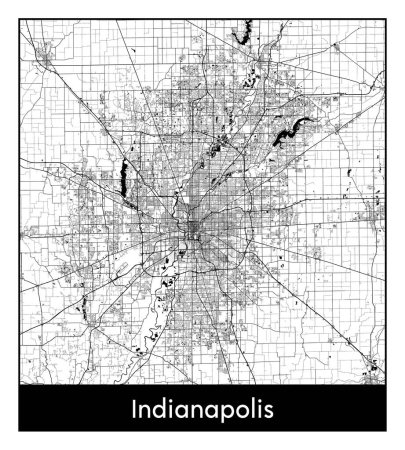 Illustration for Indianapolis United States North America City map black white vector illustration - Royalty Free Image