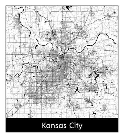 Illustration for Kansas City United States North America City map black white vector illustration - Royalty Free Image