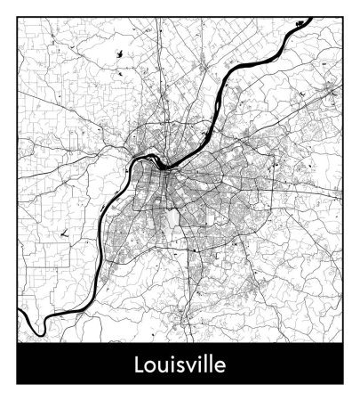 Illustration for Louisville United States North America City map black white vector illustration - Royalty Free Image
