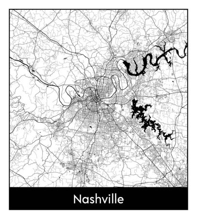 Illustration for Nashville United States North America City map black white vector illustration - Royalty Free Image