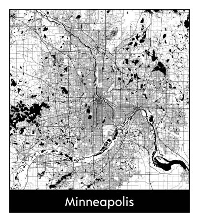 Illustration for Minneapolis United States North America City map black white vector illustration - Royalty Free Image