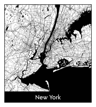 Illustration for New York United States North America City map black white vector illustration - Royalty Free Image