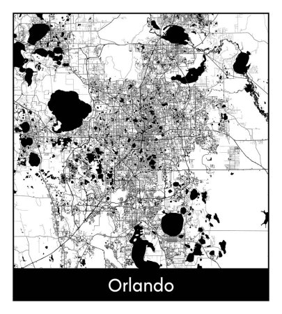 Téléchargez les illustrations : Orlando États-Unis Amérique du Nord Carte de la ville illustration vectorielle noir blanc - en licence libre de droit