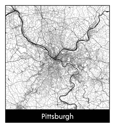 Illustration for Pittsburgh United States North America City map black white vector illustration - Royalty Free Image
