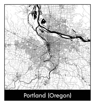 Illustration for Portland Oregon United States North America City map black white vector illustration - Royalty Free Image