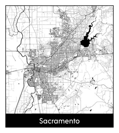 Illustration for Sacramento United States North America City map black white vector illustration - Royalty Free Image