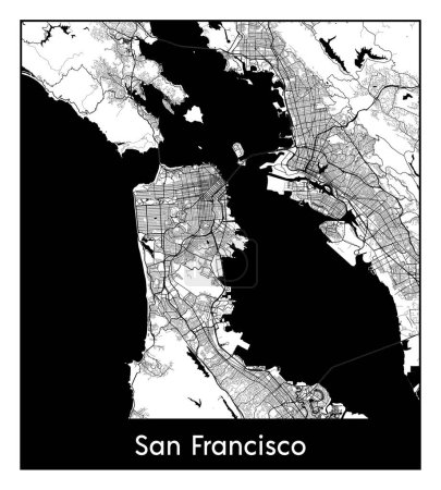 Illustration for San Francisco United States North America City map black white vector illustration - Royalty Free Image