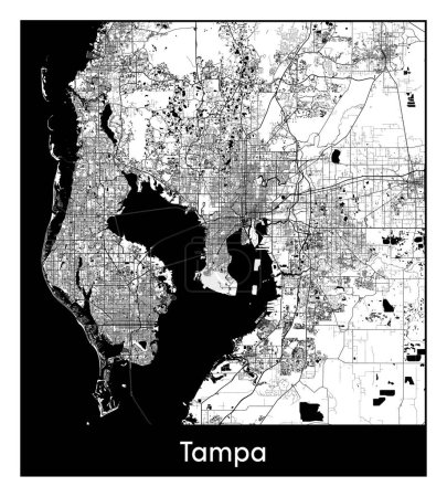 Téléchargez les illustrations : Tampa États-Unis Amérique du Nord Carte de la ville illustration vectorielle noir blanc - en licence libre de droit