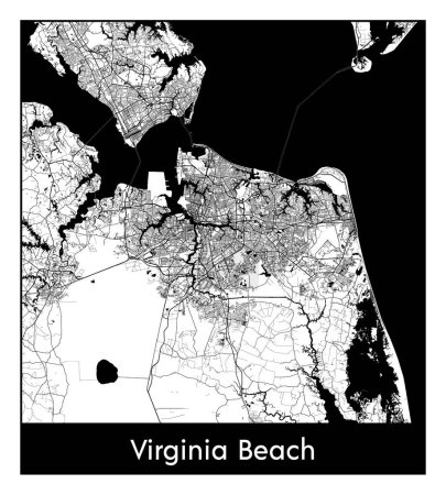 Illustration for Virginia Beach United States North America City map black white vector illustration - Royalty Free Image