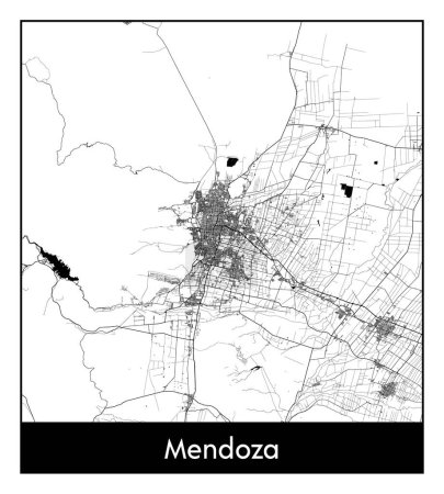 Illustration for Mendoza Argentina South America City map black white vector illustration - Royalty Free Image