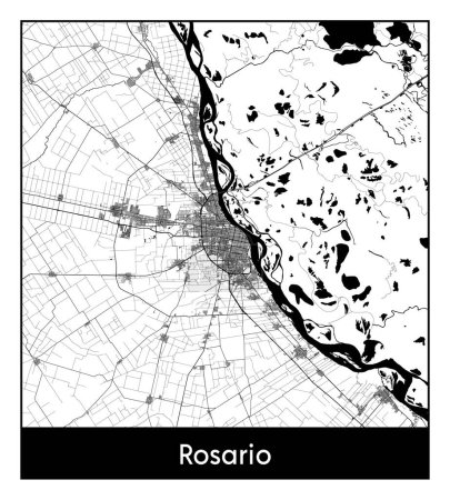 Illustration for Rosario Argentina South America City map black white vector illustration - Royalty Free Image