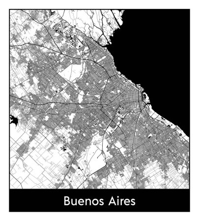 Illustration for Buenos Aires Argentina South America City map black white vector illustration - Royalty Free Image