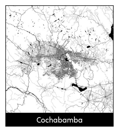 Téléchargez les illustrations : Cochabamba Bolivie Amérique du Sud Carte de la ville illustration vectorielle noir blanc - en licence libre de droit