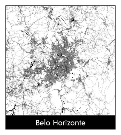 Téléchargez les illustrations : Belo Horizonte Brésil Amérique du Sud Carte de la ville illustration vectorielle noir blanc - en licence libre de droit
