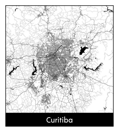 Illustration for Curitiba Brazil South America City map black white vector illustration - Royalty Free Image