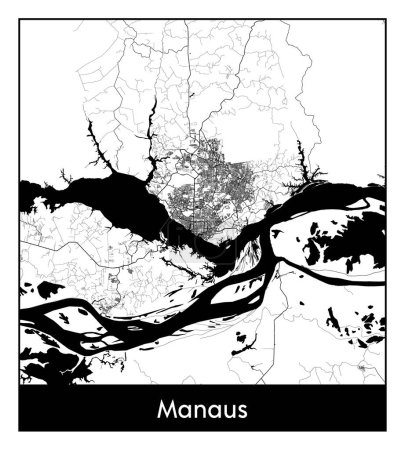 Téléchargez les illustrations : Manaus Brésil Amérique du Sud Carte de la ville illustration vectorielle noir blanc - en licence libre de droit