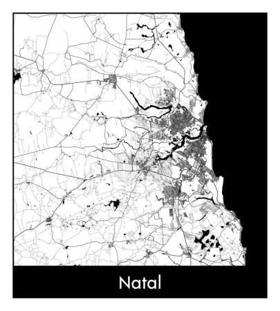 Illustration for Natal Brazil South America City map black white vector illustration - Royalty Free Image
