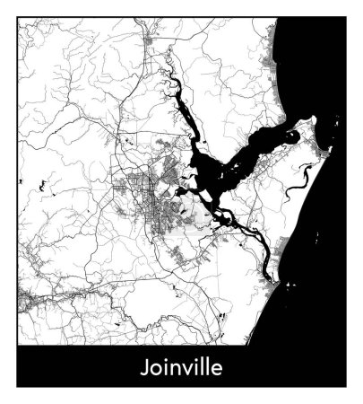 Illustration for Joinville Brazil South America City map black white vector illustration - Royalty Free Image