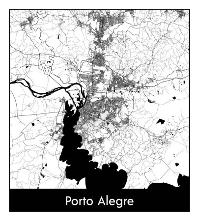 Illustration for Porto Alegre Brazil South America City map black white vector illustration - Royalty Free Image