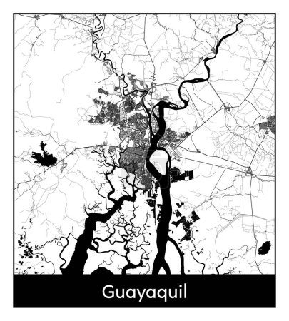 Illustration for Guayaquil Ecuador South America City map black white vector illustration - Royalty Free Image