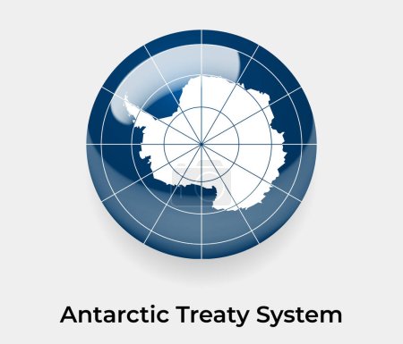 Sistema de Tratado Antártico brillante bandera burbuja círculo forma redonda icono vector ilustración vidrio