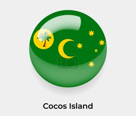 Ilustración de Isla Cocos brillante bandera burbuja círculo forma redonda icono vector ilustración vidrio - Imagen libre de derechos