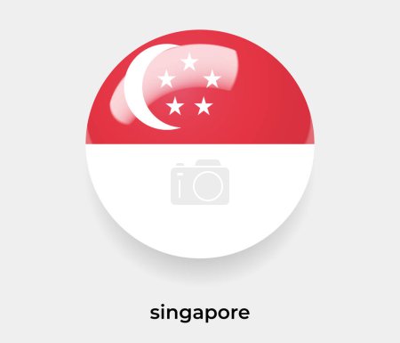 Téléchargez les illustrations : Singapore drapeau brillant bulle cercle forme ronde icône vectoriel illustration verre - en licence libre de droit