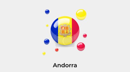 Téléchargez les illustrations : Andorre drapeau bulle cercle forme ronde icône vectoriel coloré illustration - en licence libre de droit