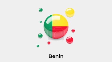 Téléchargez les illustrations : Drapeau du Bénin bulle cercle forme ronde icône vectoriel coloré illustration - en licence libre de droit