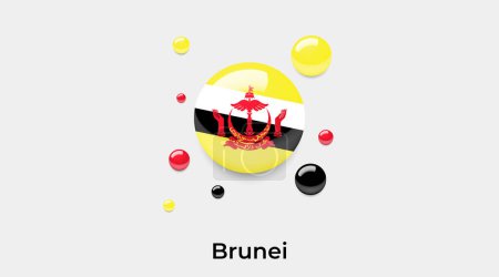 Téléchargez les illustrations : Brunei drapeau bulle cercle forme ronde icône vectoriel coloré illustration - en licence libre de droit