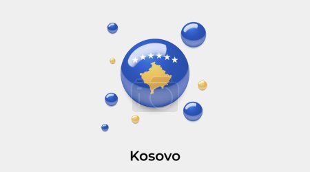 Téléchargez les illustrations : Drapeau du Kosovo bulle cercle forme ronde icône vectoriel coloré illustration - en licence libre de droit