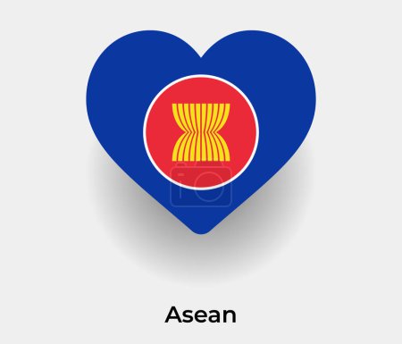 Téléchargez les illustrations : Drapeau de l'ASEAN forme de coeur icône du pays illustration vectorielle - en licence libre de droit