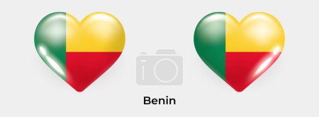 Téléchargez les illustrations : Drapeau du Bénin réaliste glas icône du coeur illustration vectorielle - en licence libre de droit