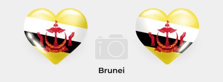 Téléchargez les illustrations : Drapeau Brunei réaliste glas coeur icône vectoriel illustration - en licence libre de droit