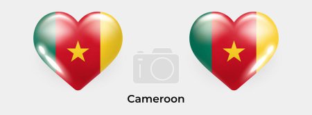 Téléchargez les illustrations : Drapeau Cameroun réalistes verre coeur icône vectoriel illustration - en licence libre de droit