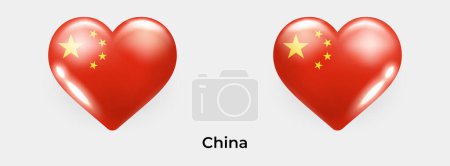 Téléchargez les illustrations : Chine drapeau réaliste glas coeur icône vectoriel illustration - en licence libre de droit